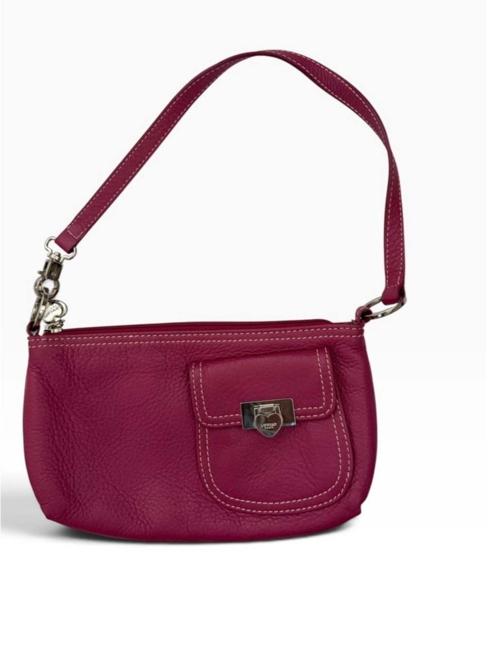 LoveCat Paris pink pebbled Leather  bag Clutch with Front Flap Pocket